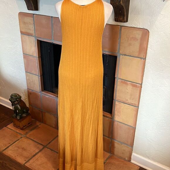 Zara Knit Yellow-Orange Knotted Shoulder Strap Maxi Dress, S! - Picture 6 of 9